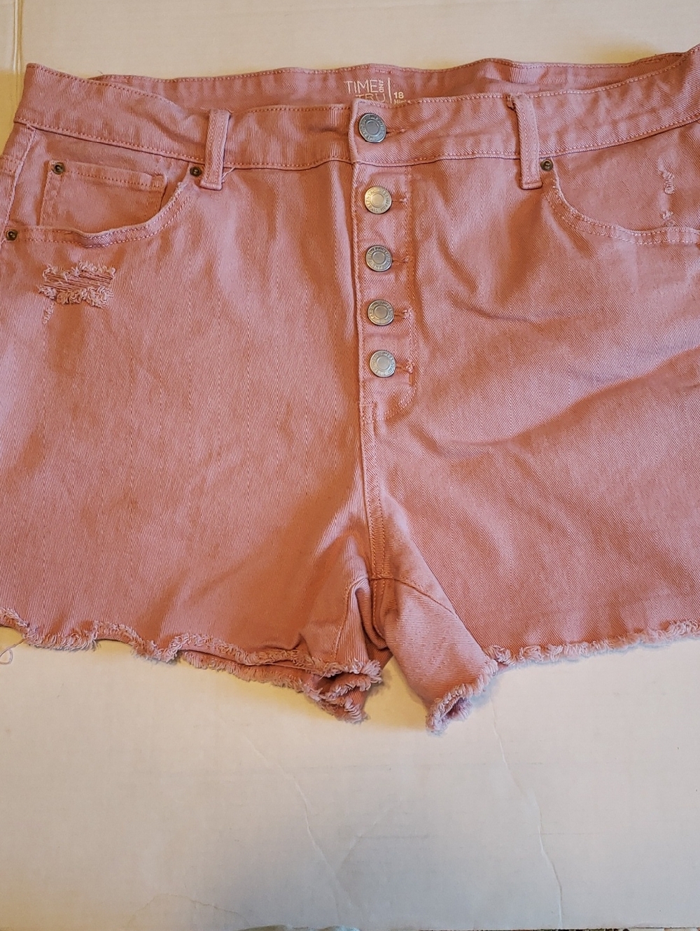 Time and Tru Rose Pink High-Rise Button-Fly Denim Shorts